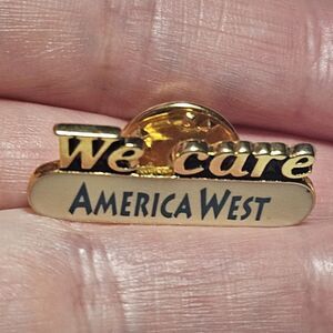 Vintage Gold Tone "We Care America West" Lapel Collar Pin